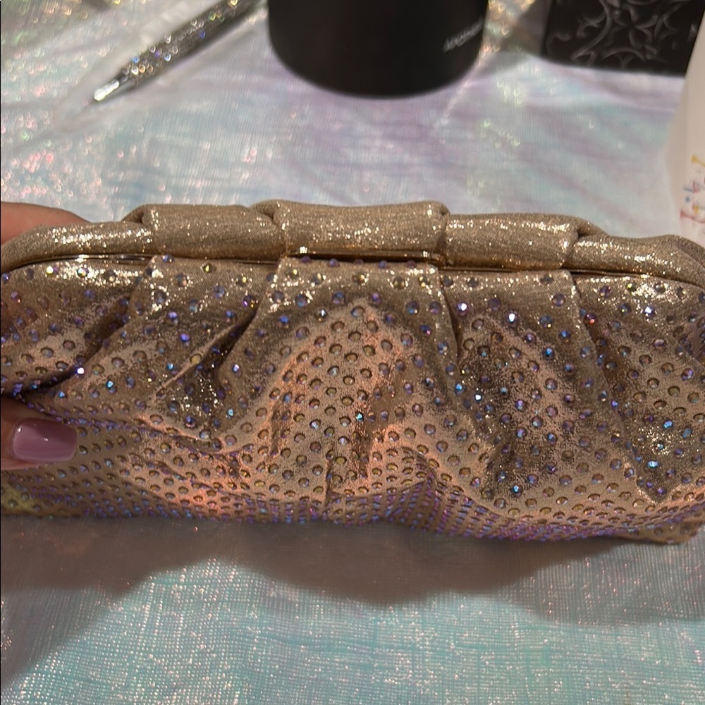 829. Elegant Rose Gold Studded Crossbody Clutch - Picture 2 of 4